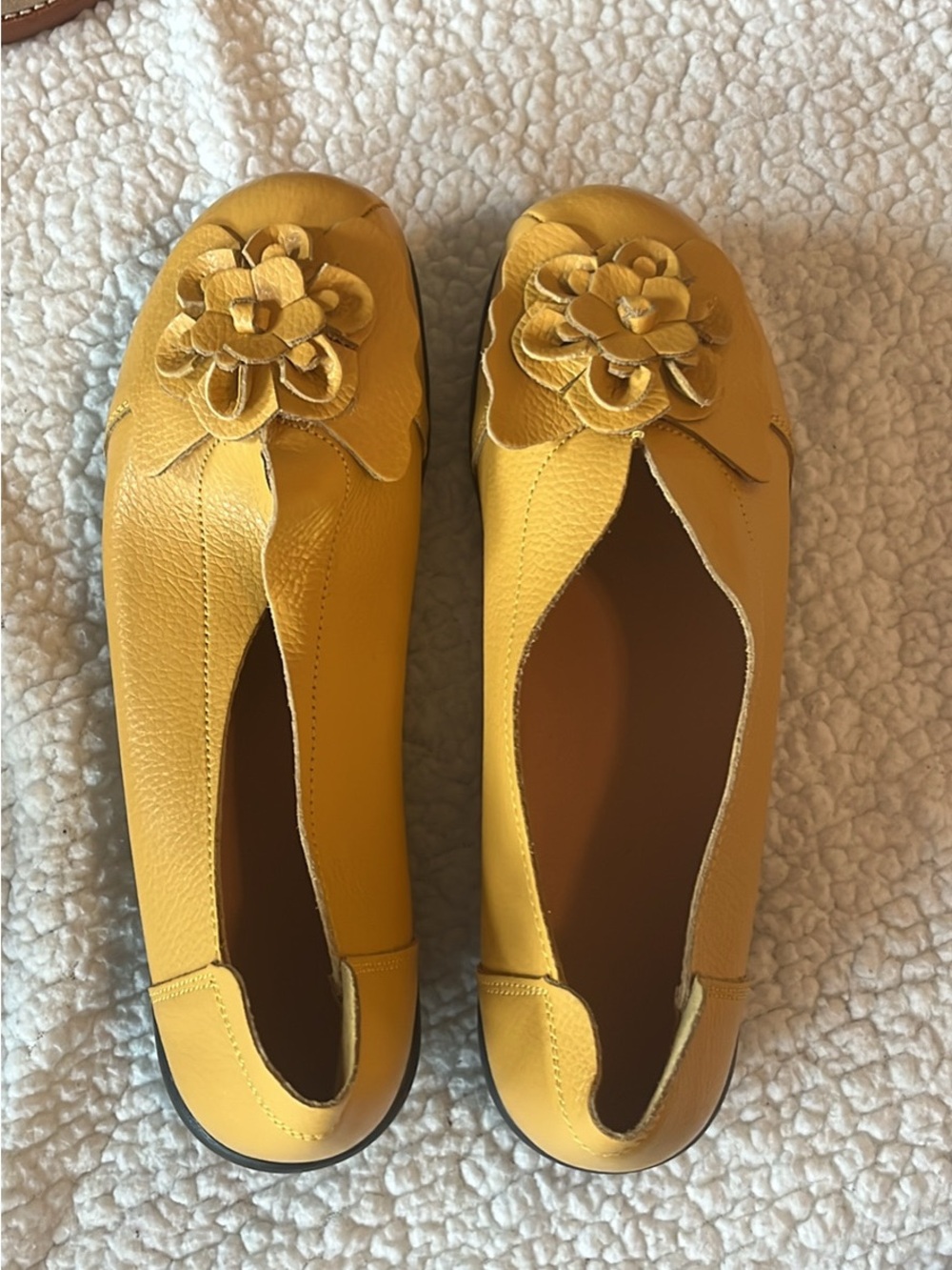 Yellow Leather Floral Ballet Flats